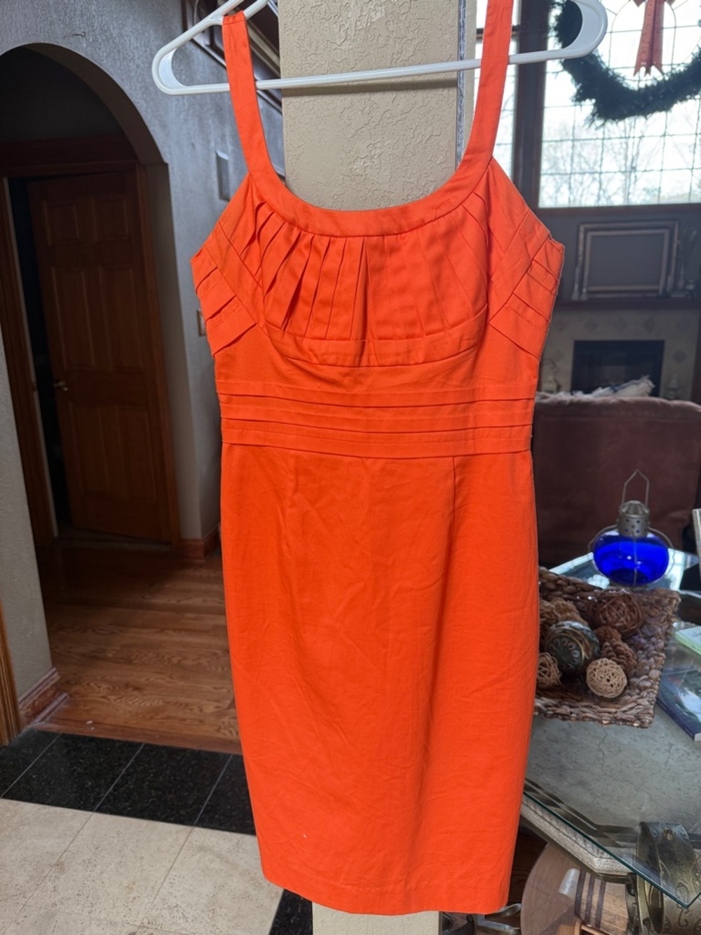 Calvin Klein Bright Orange Pleated Bodice Mini Dress